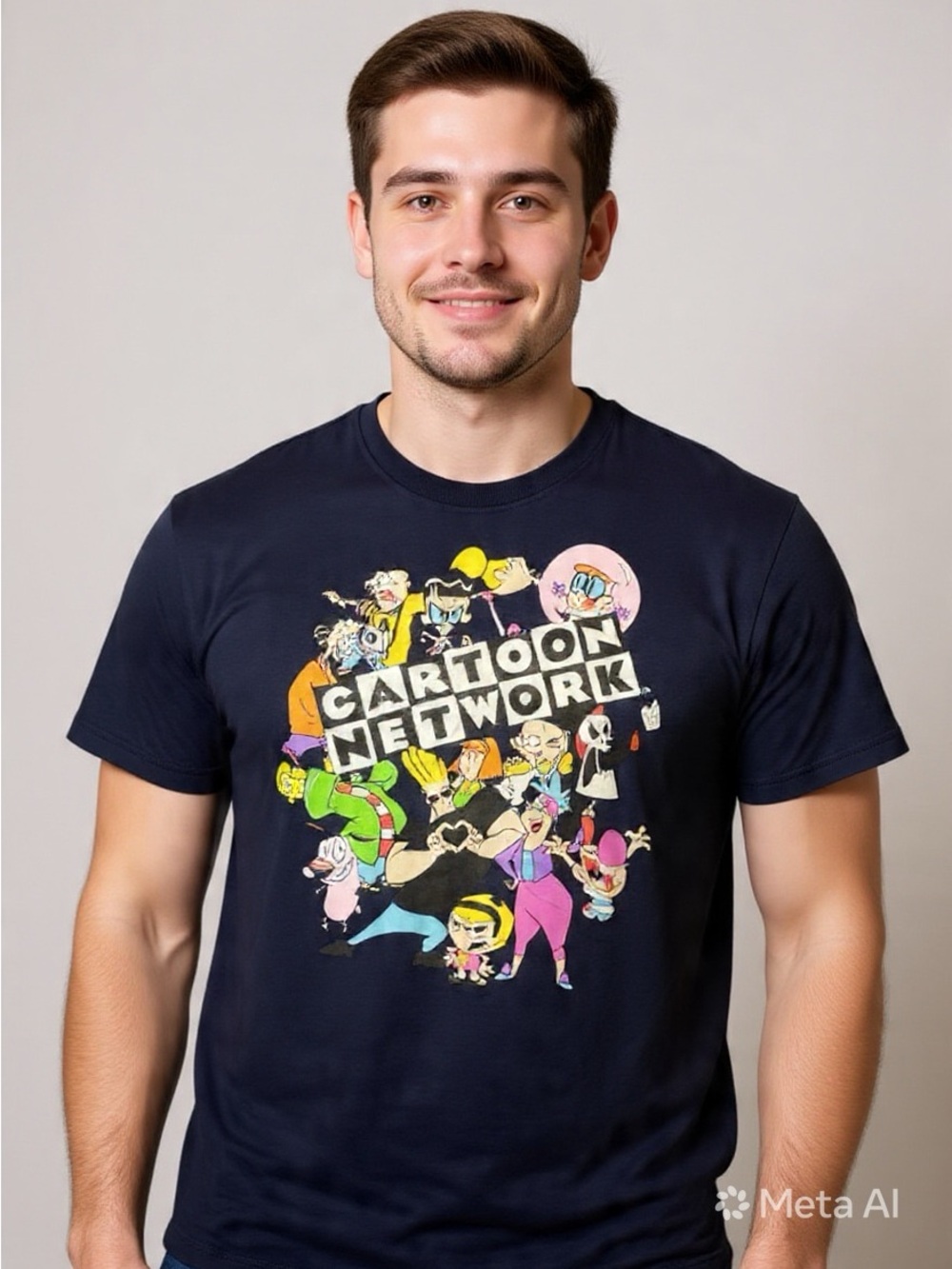 Cartoon Network Character Collage Graphic Tee Navy Cartoon Shirt Sz XL